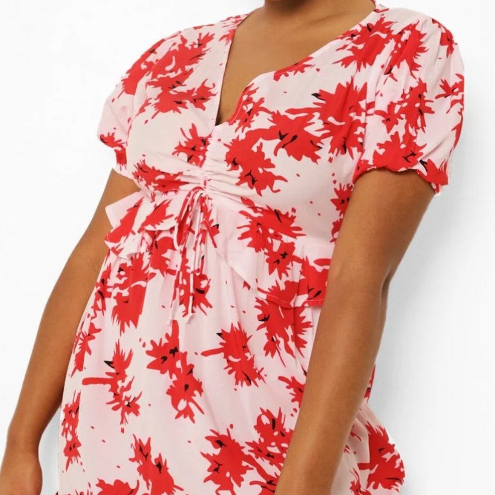 Boohoo | Floral Ruffle Smock Dress